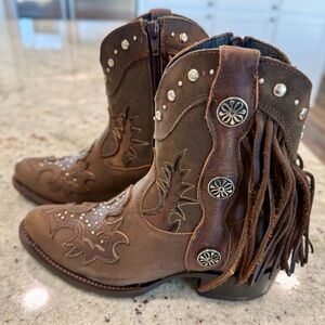 ANGUS Genuine Leather Fringe & Concho Western Ankle Cowboy Boots NWT